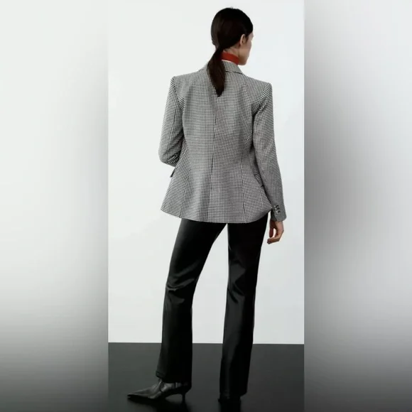 Zara DOUBLE BREASTED HOUNDSTOOTH BLAZER - Picture 2 of 10
